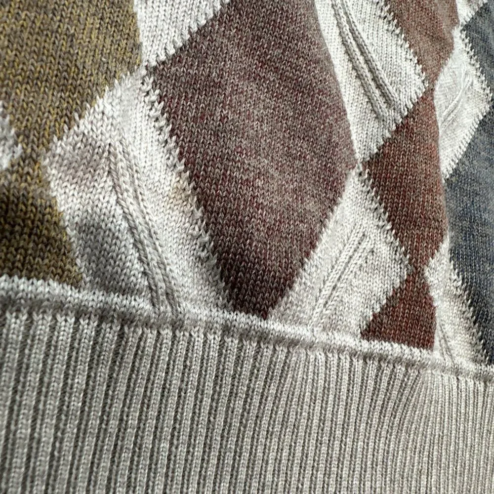 St Croix Sweater Mens Medium Brown Diamond Argyle Cottage Retro USA
